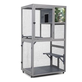 Cat House Catio Outdoor Enclosure with Platforms, 66'' cat condos on Wheels for Outdoor Patio, Dark Gray